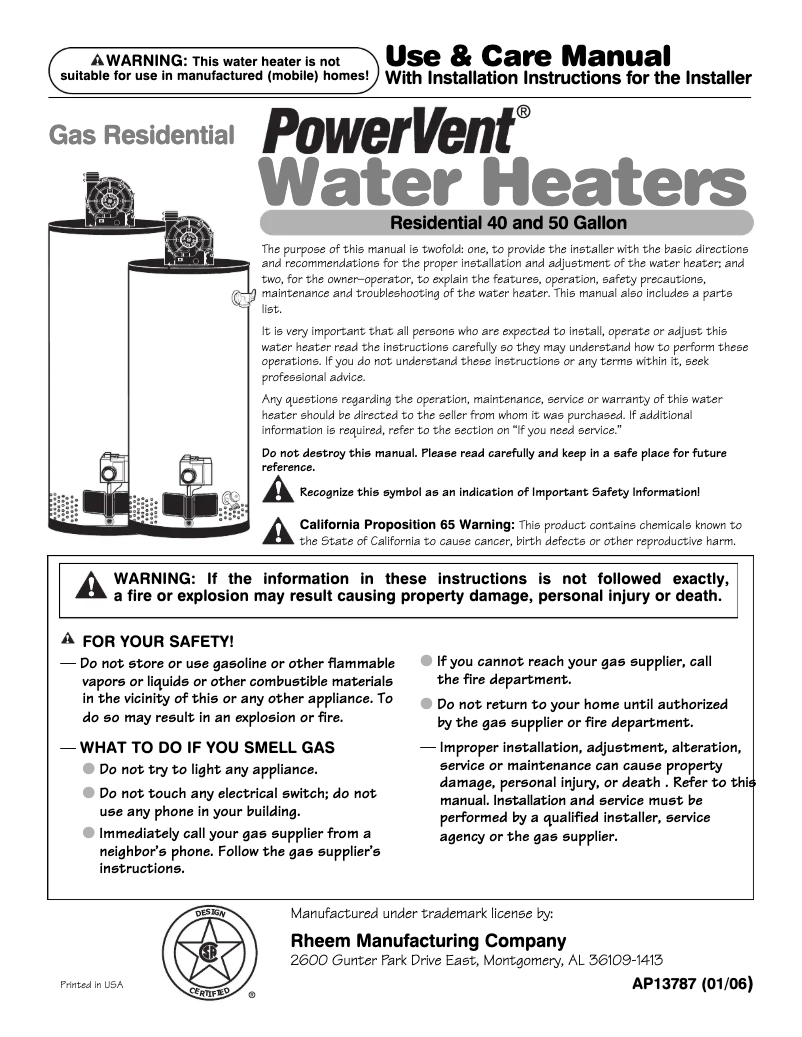 Image de la première page du manuel de l'appareil SmartWater GP50T6PF00