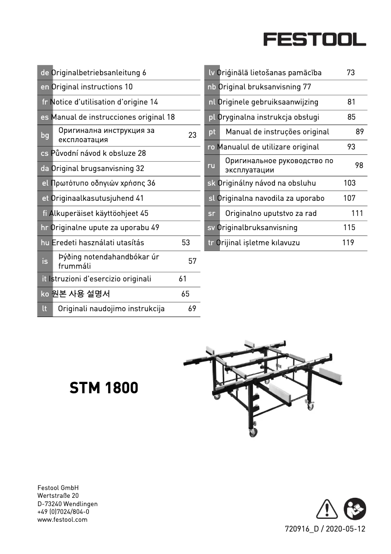 Page 1 de la notice Manuel utilisateur Festool STM 1800
