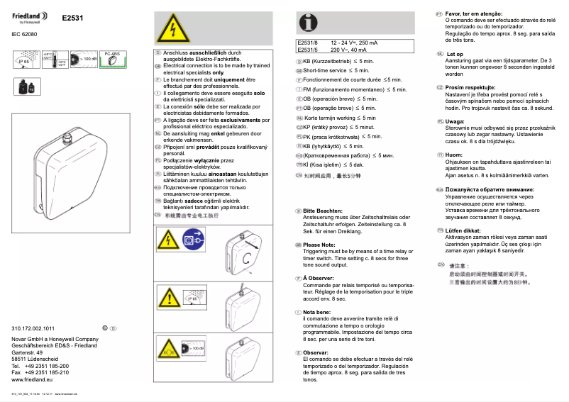 Page 1 de la notice Manuel utilisateur Friedland E2531