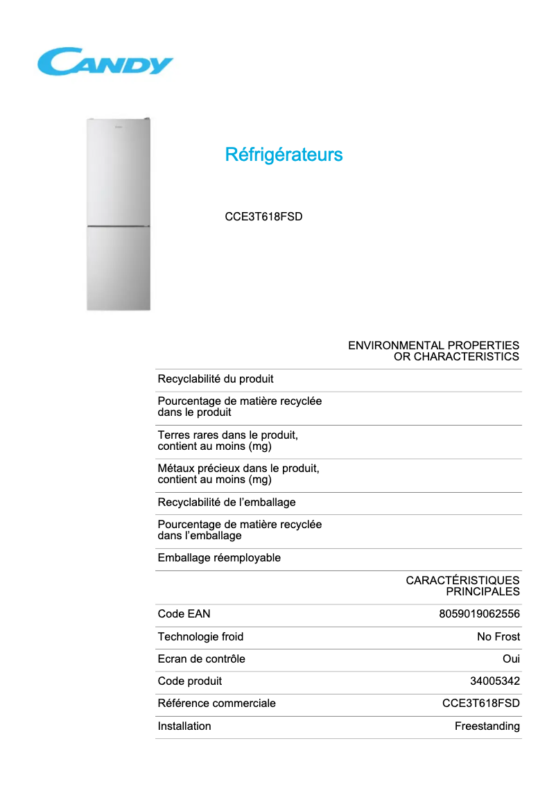 Image de la première page du manuel de l'appareil CCE3T618FSD