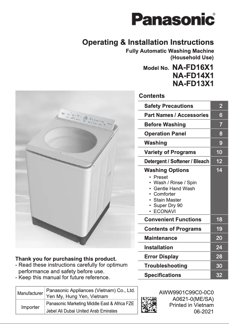 Image de la première page du manuel de l'appareil NA-FD16X1