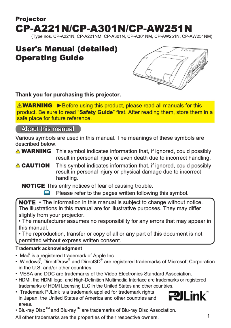 Página 1 del manual Manual de usuario Hitachi CP-AW251N