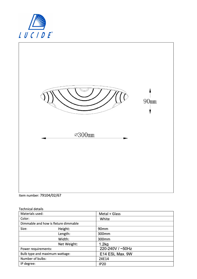 Page n°1 - Manuel utilisateur Lucide Versa 79104/02/67