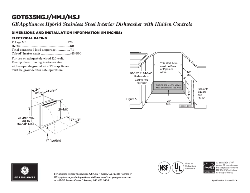 Page n°1 - Fiche technique GE GDT635HGJBB