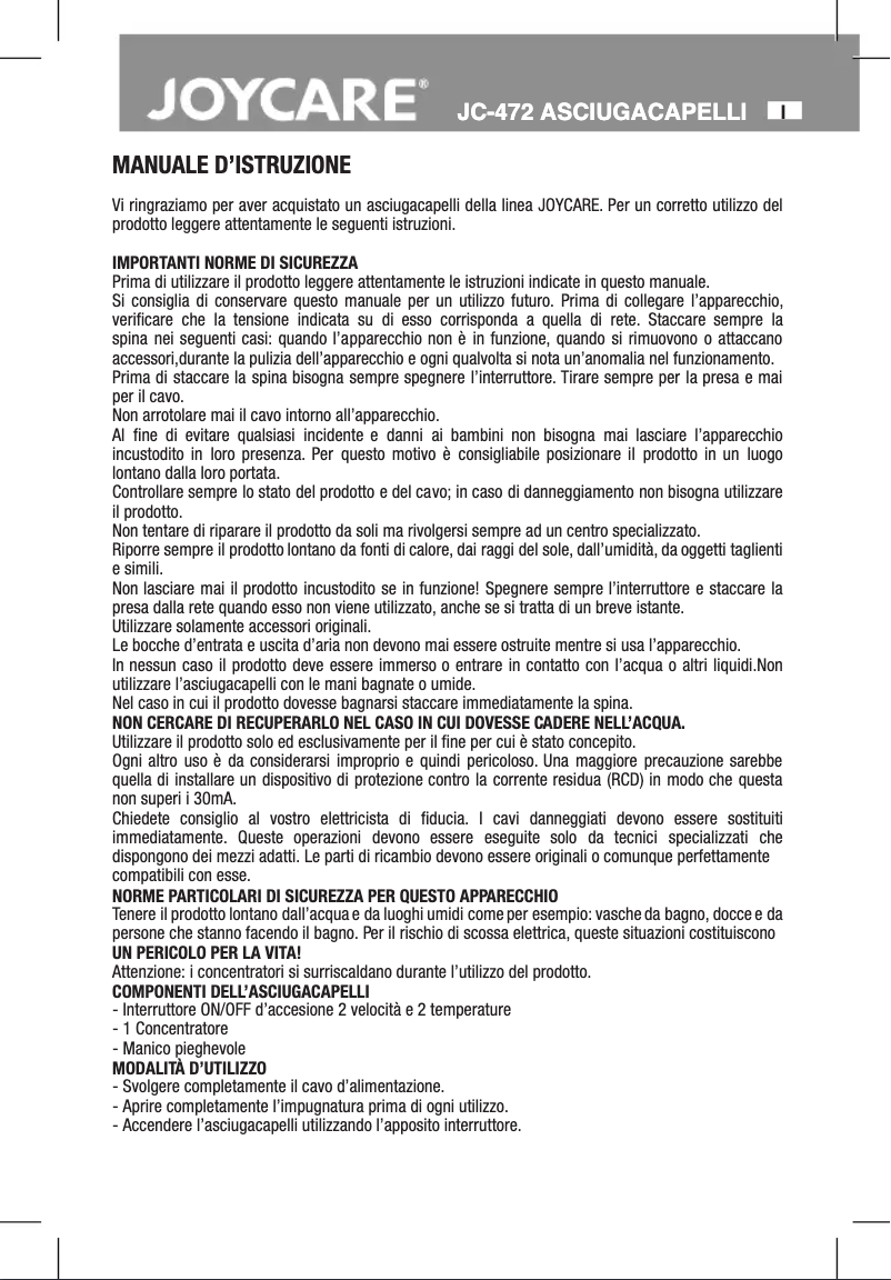 Image de la première page du manuel de l'appareil JC-472