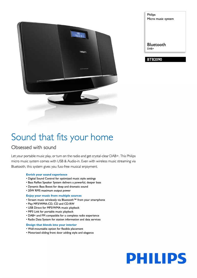 Page n°1 - Fiche technique Philips BTB2090