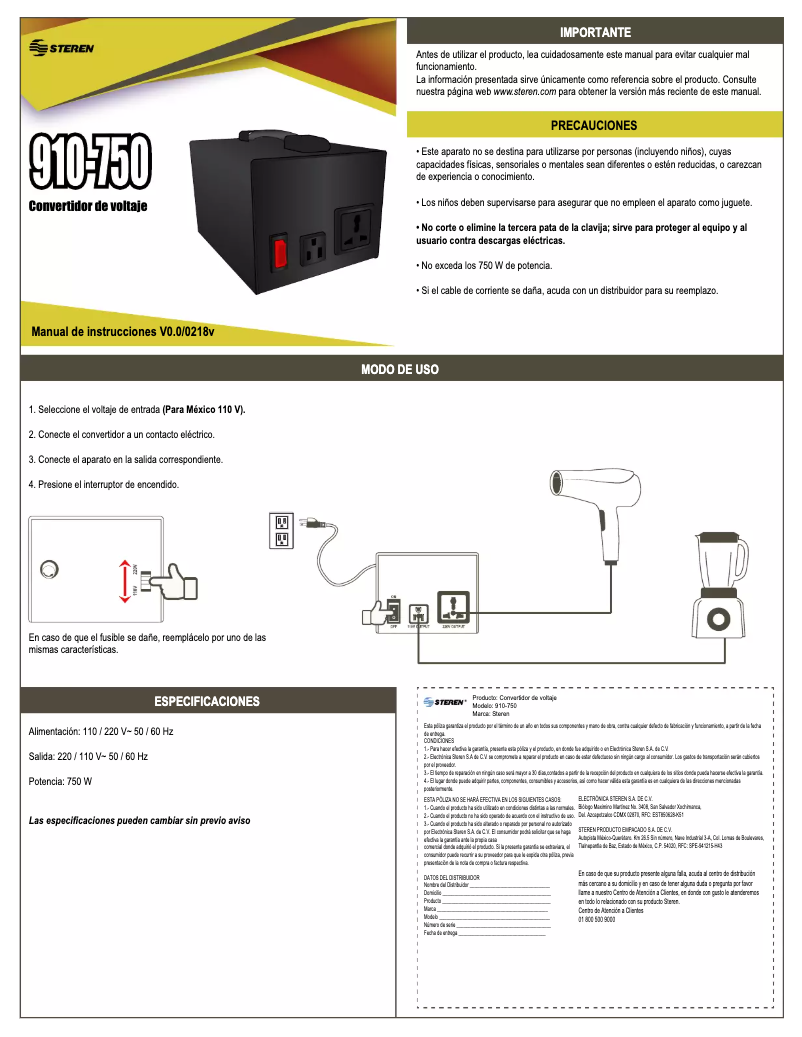 Page n°1 - Manuel utilisateur Steren 910-750