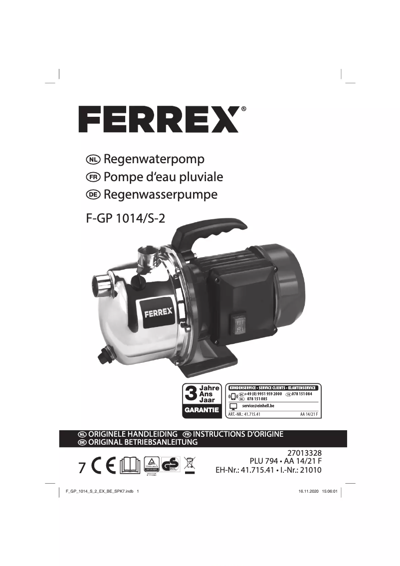 Página 1 del manual Manual de usuario Ferrex F-GP 1014/S-2