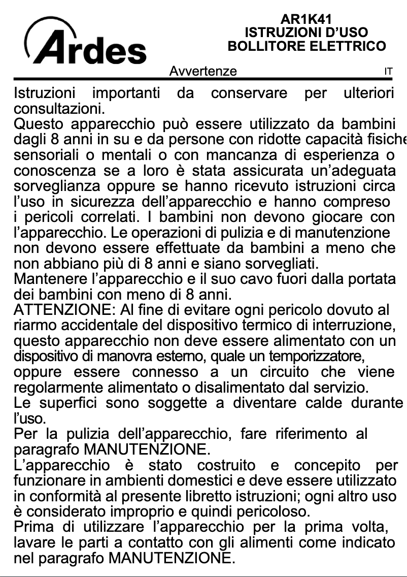 Image de la première page du manuel de l'appareil AR1K41