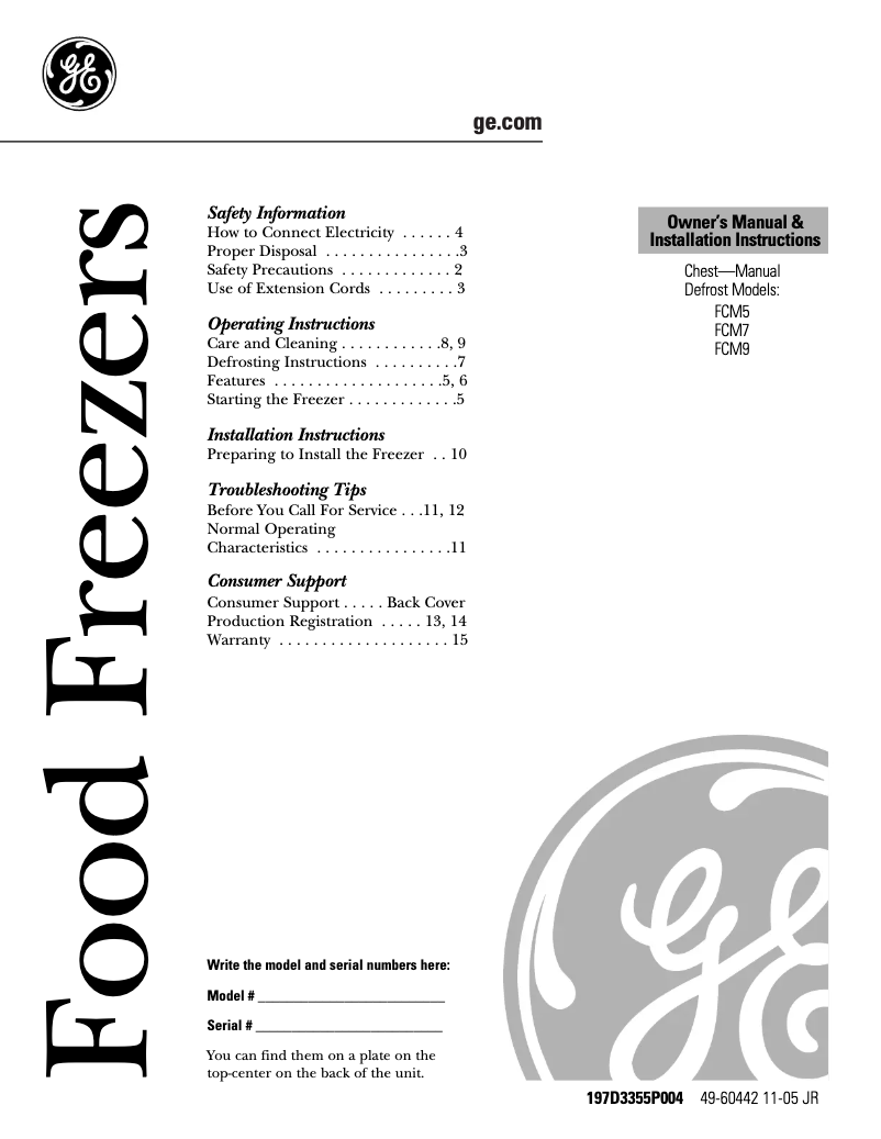 Page 1 de la notice Manuel d'utilisation et d'entretien GE FCM7DNWH