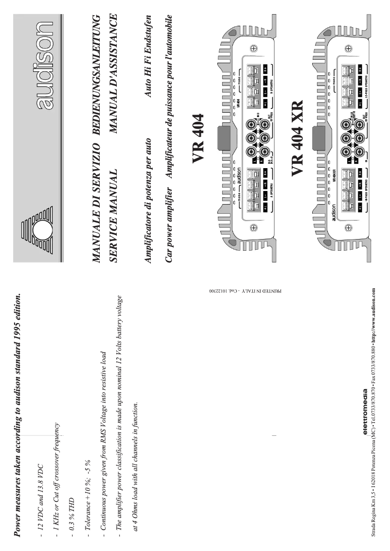 Page n°1 - Manuel utilisateur Audison VR 404 XR