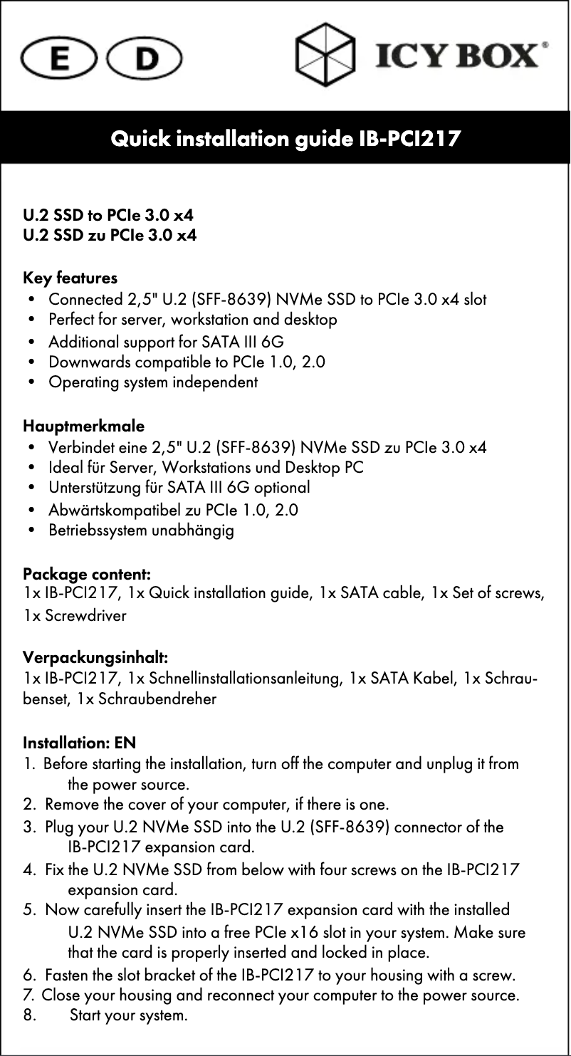 Image de la première page du manuel de l'appareil IB-PCI217