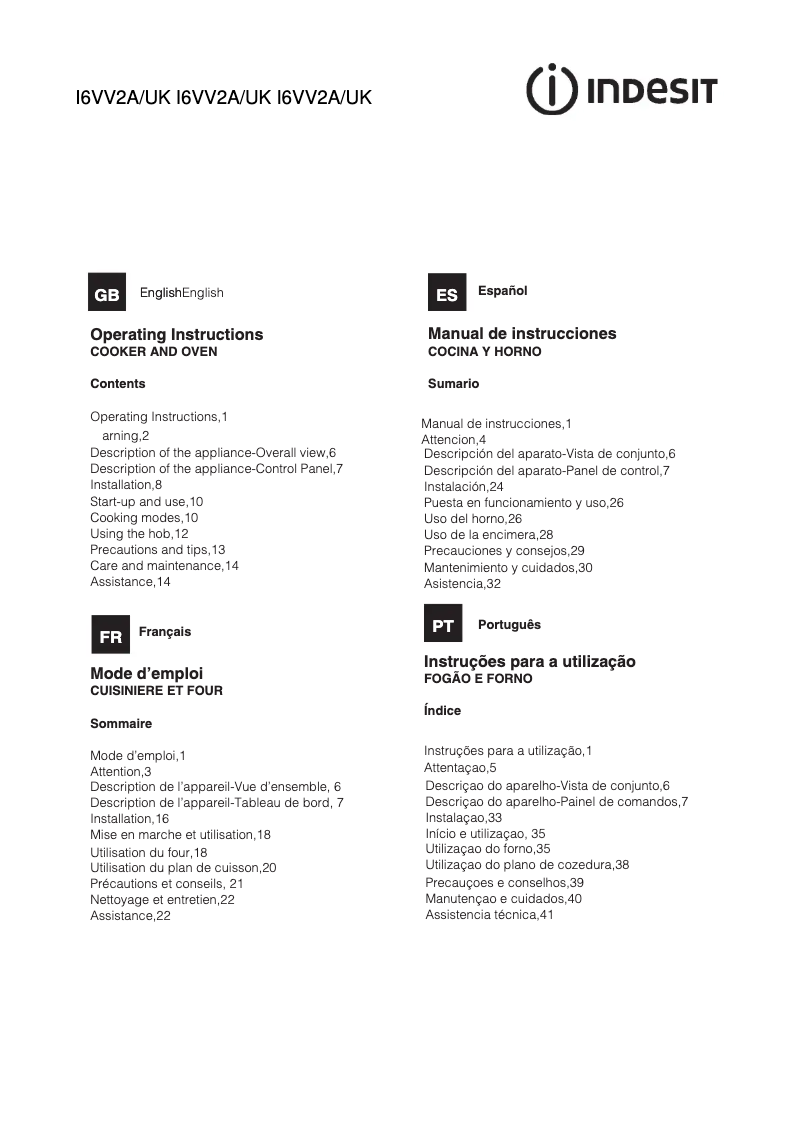 Page n°1 - Manuel utilisateur Indesit I6VV2AW