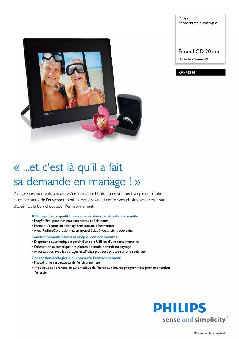 Page 1 de la notice Fiche technique Philips SPF4008