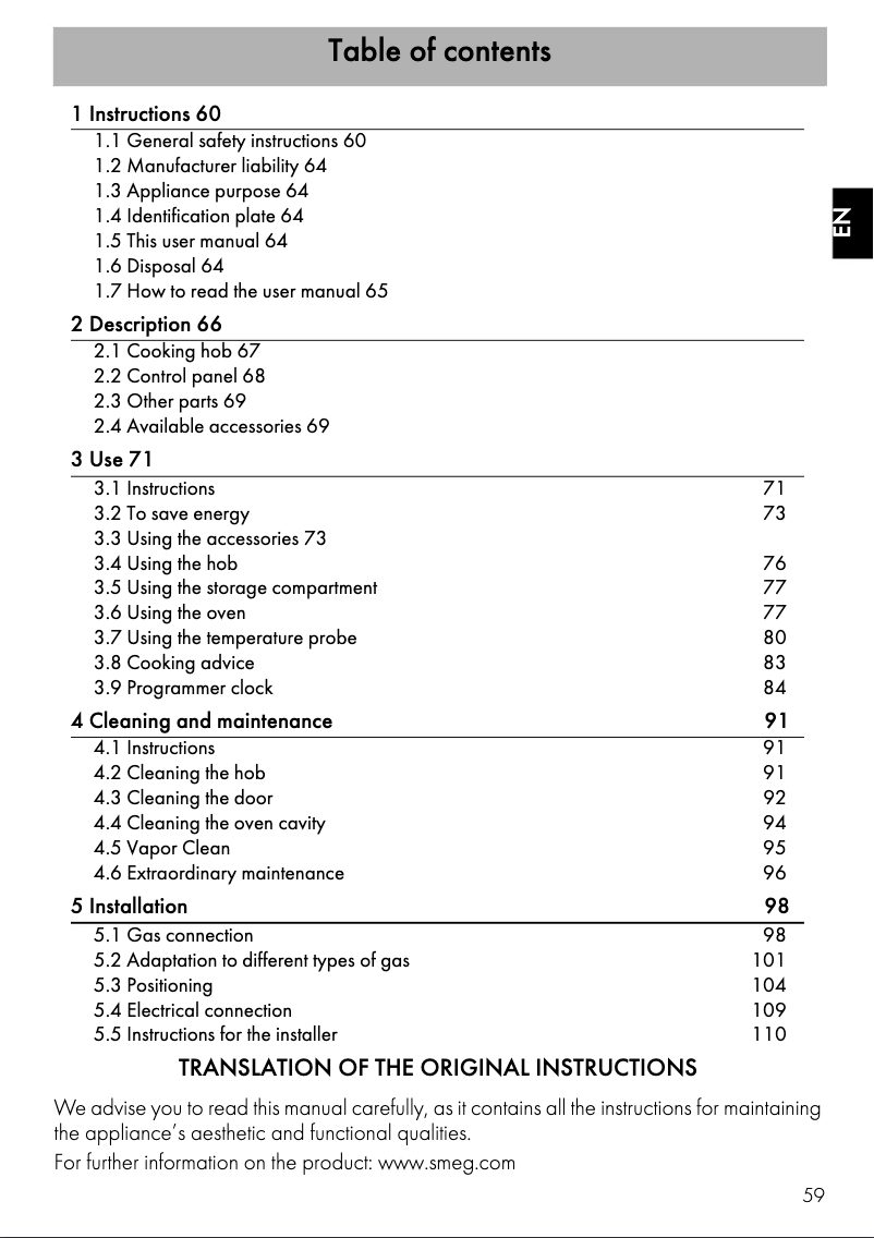 Page 1 de la notice Manuel utilisateur Smeg C9GMXNLK9-1