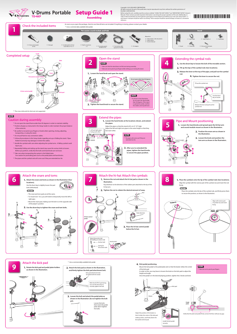 Page n°1 - Guide d'installation Roland V-Drums TD-4KP