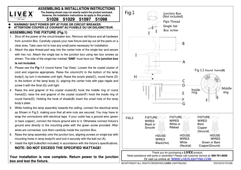 Page 1 de la notice Manuel utilisateur Livex Lighting Carlisle 51098-92