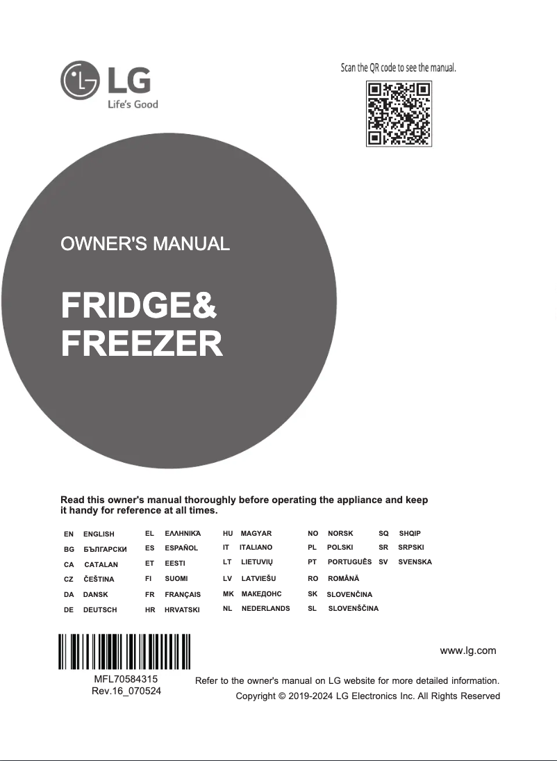 Page n°1 - Manuel utilisateur LG GBV7270CPY