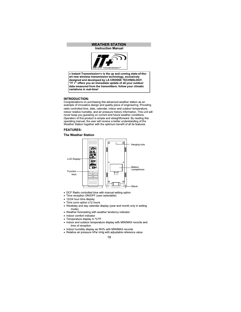 Page 1 de la notice Manuel utilisateur La Crosse Technology WS7394