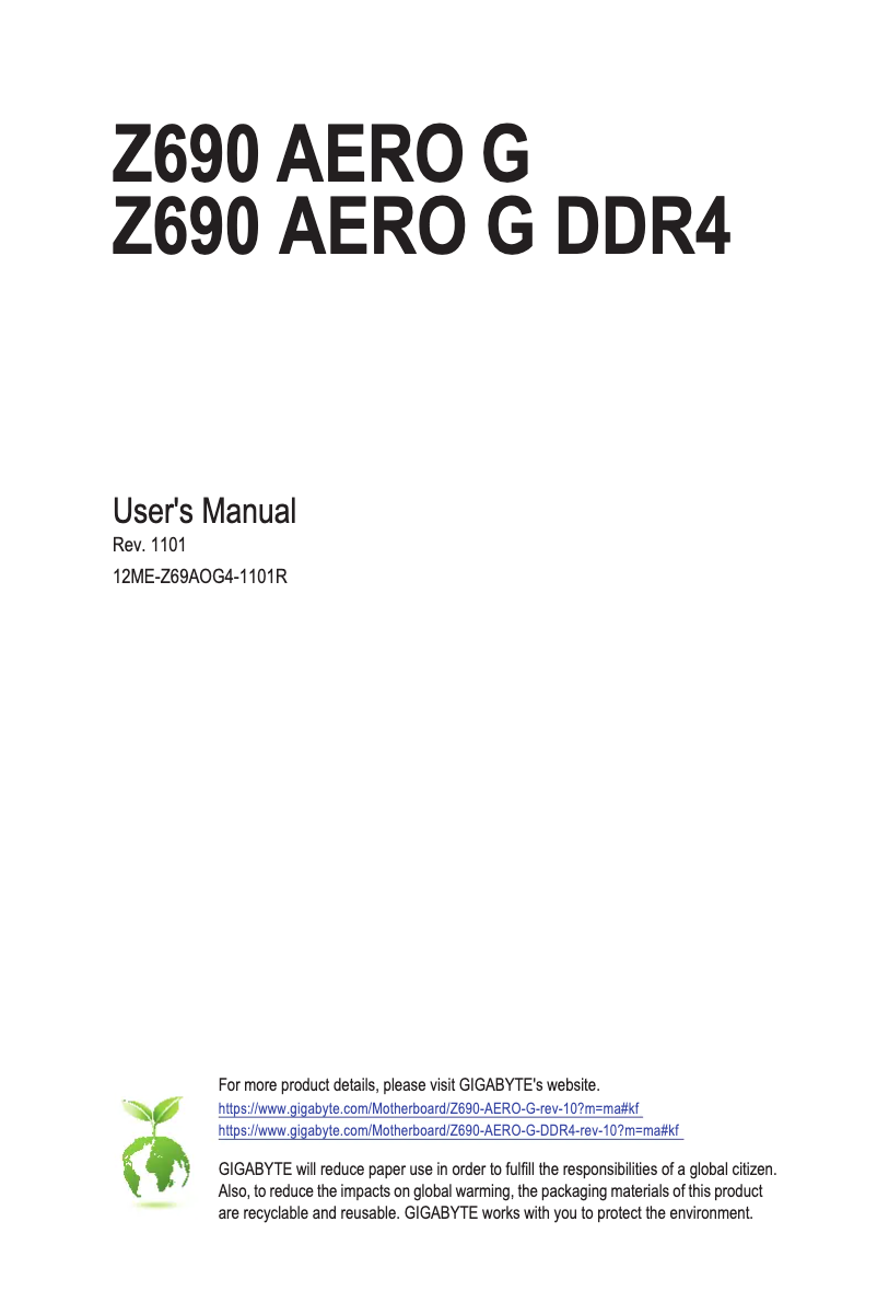 Image de la première page du manuel de l'appareil Z690 AERO G DDR4