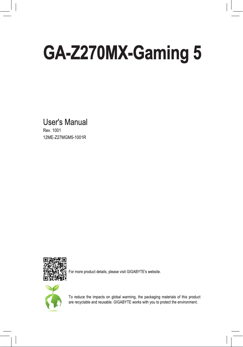 Image de la première page du manuel de l'appareil GA-Z270MX-Gaming 5