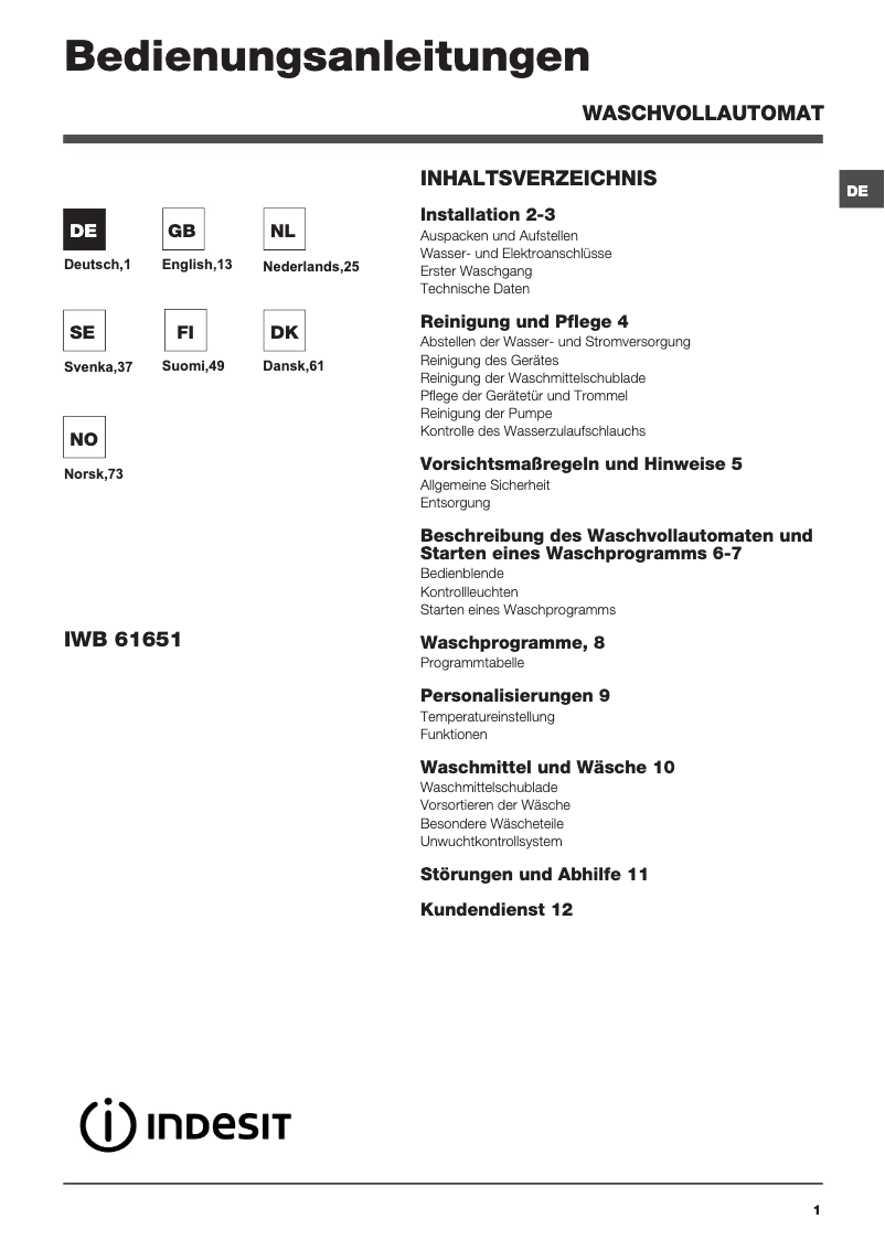 Página 1 del manual Manual de usuario Indesit IWB 61651