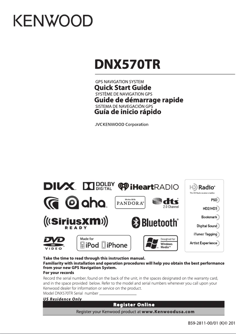 Page 1 de la notice Guide de démarrage rapide Kenwood DNX570TR