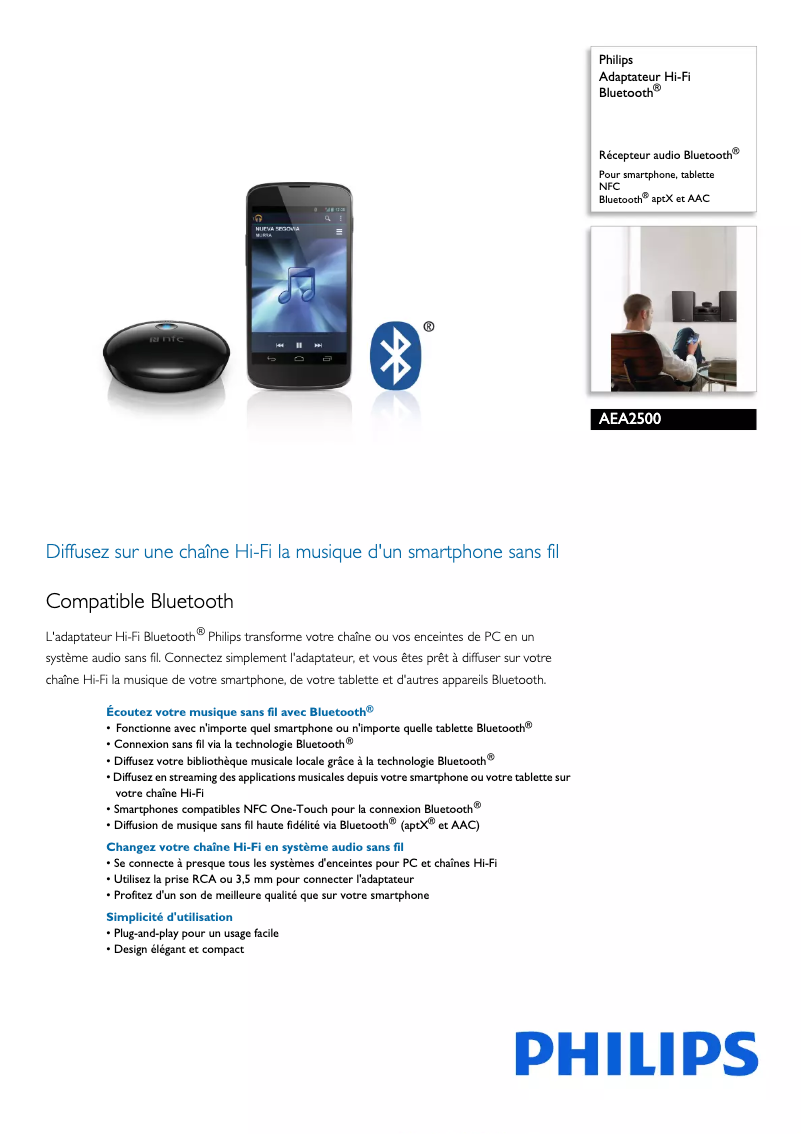 Page 1 de la notice Fiche technique Philips AEA2500