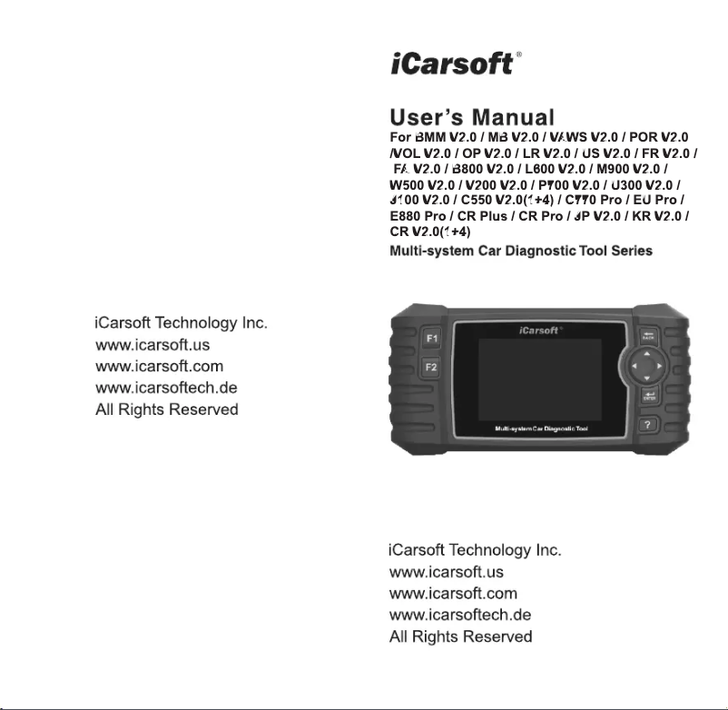 Page n°1 - Manuel utilisateur iCarsoft icvaw2