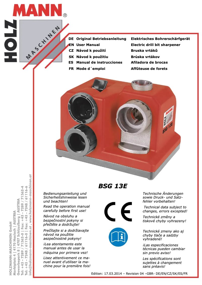 Page 1 de la notice Manuel utilisateur Holzmann BSG13E