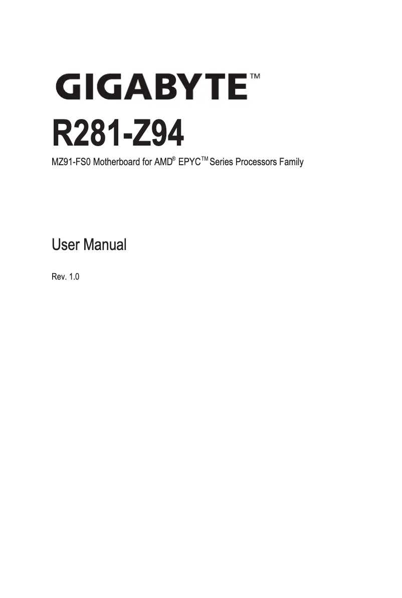 Page n°1 - Manuel utilisateur Gigabyte R281-Z94