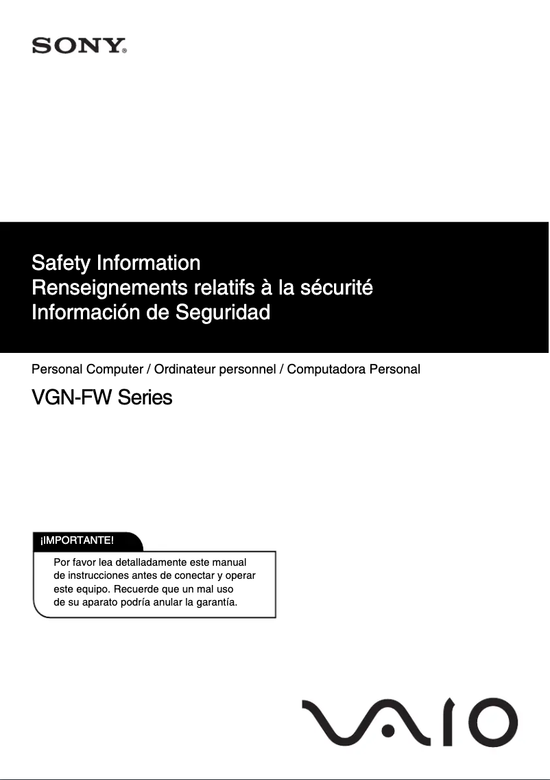 Page n°1 - Instructions de sécurité Sony Vaio VGN-FW485J