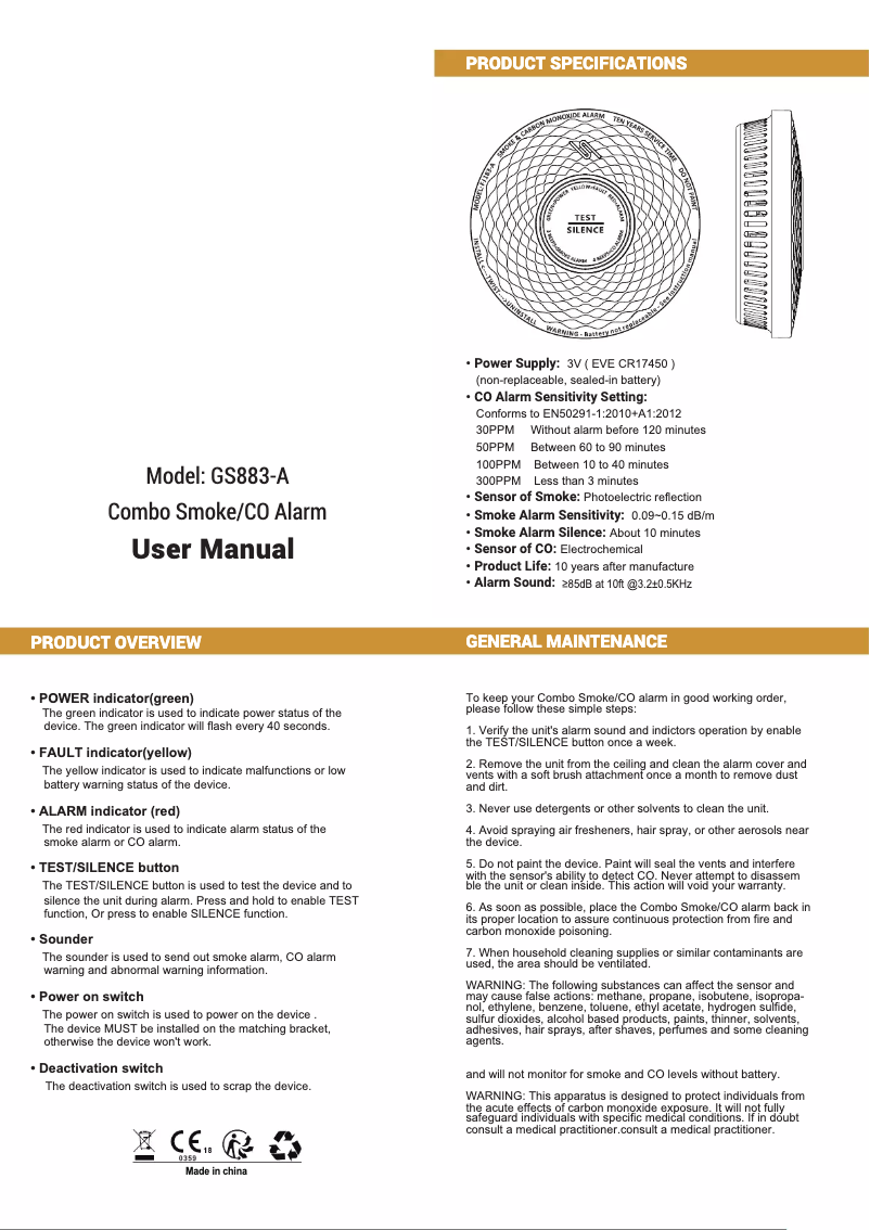 Page 1 de la notice Manuel utilisateur Jemay GS883-A
