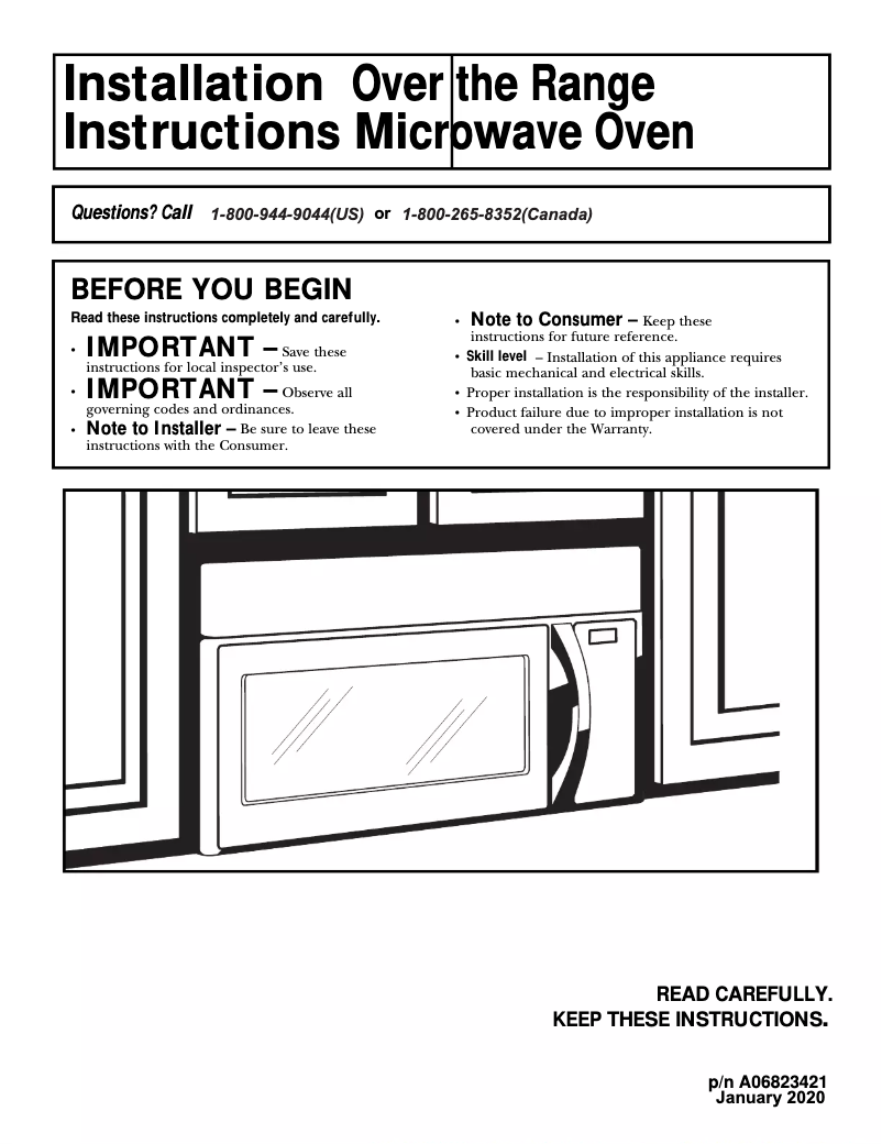 Page n°1 - Guide d'installation Frigidaire FFMV1645TS