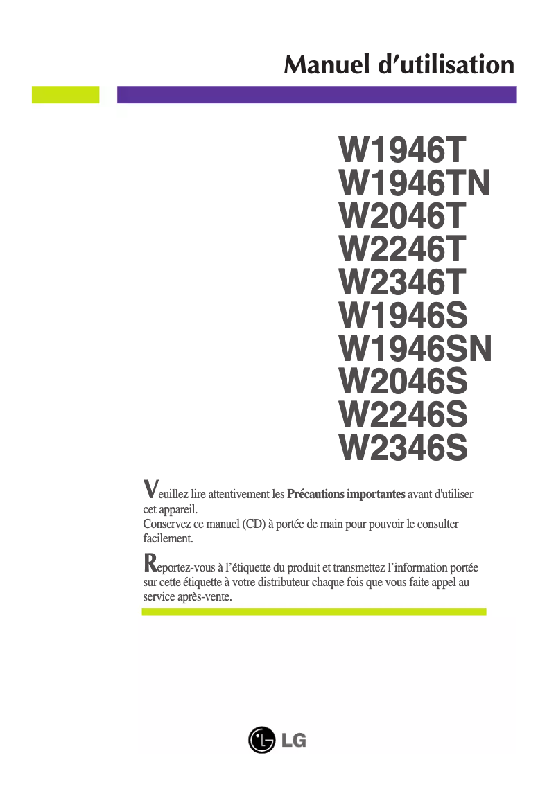 Página 1 del manual Manual de usuario LG W2246T-BF