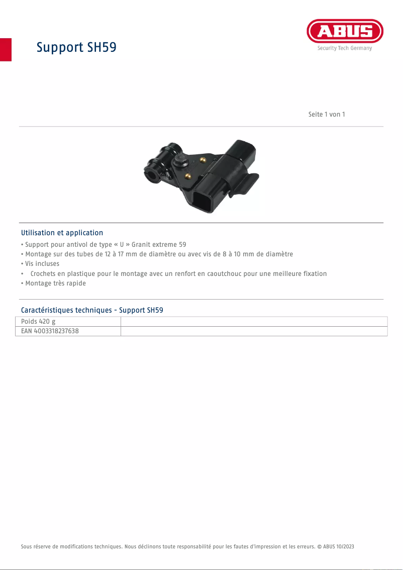 Página 1 del manual Ficha técnica Abus SH59