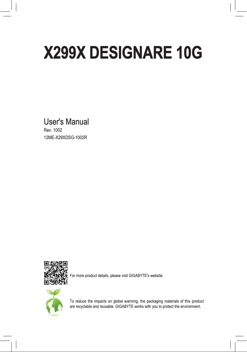 Page 1 de la notice Manuel utilisateur Gigabyte X299X Designare 10G