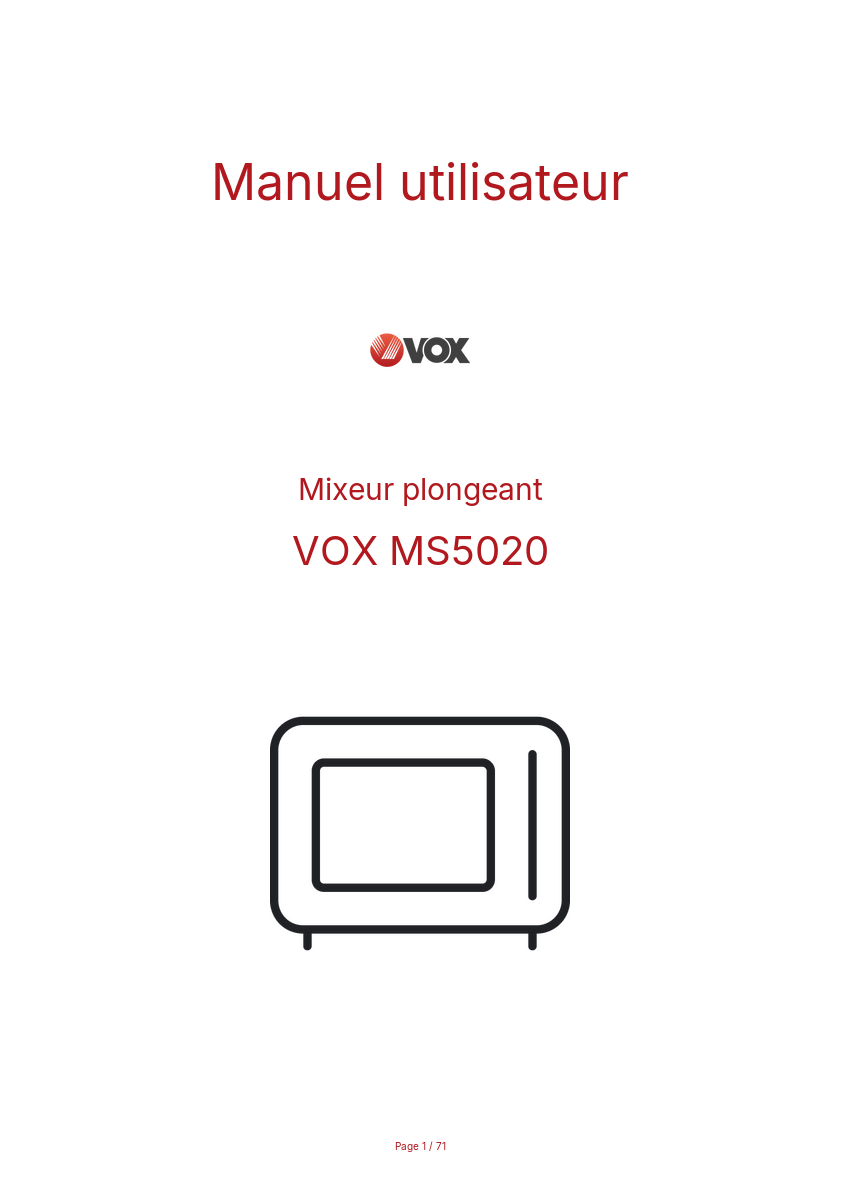 Page n°1 - Manuel utilisateur VOX MS5020