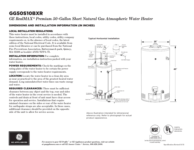 Página 1 del manual Ficha técnica GE GG50S10BXR