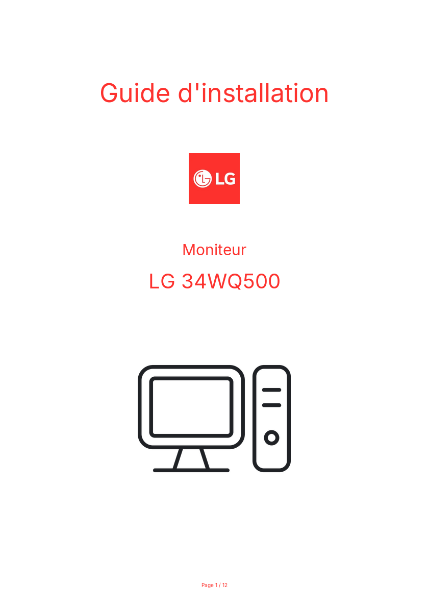 Page n°1 - Guide d'installation LG 34WQ500