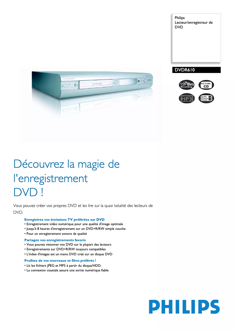 Image de la première page du manuel de l'appareil DVDR610