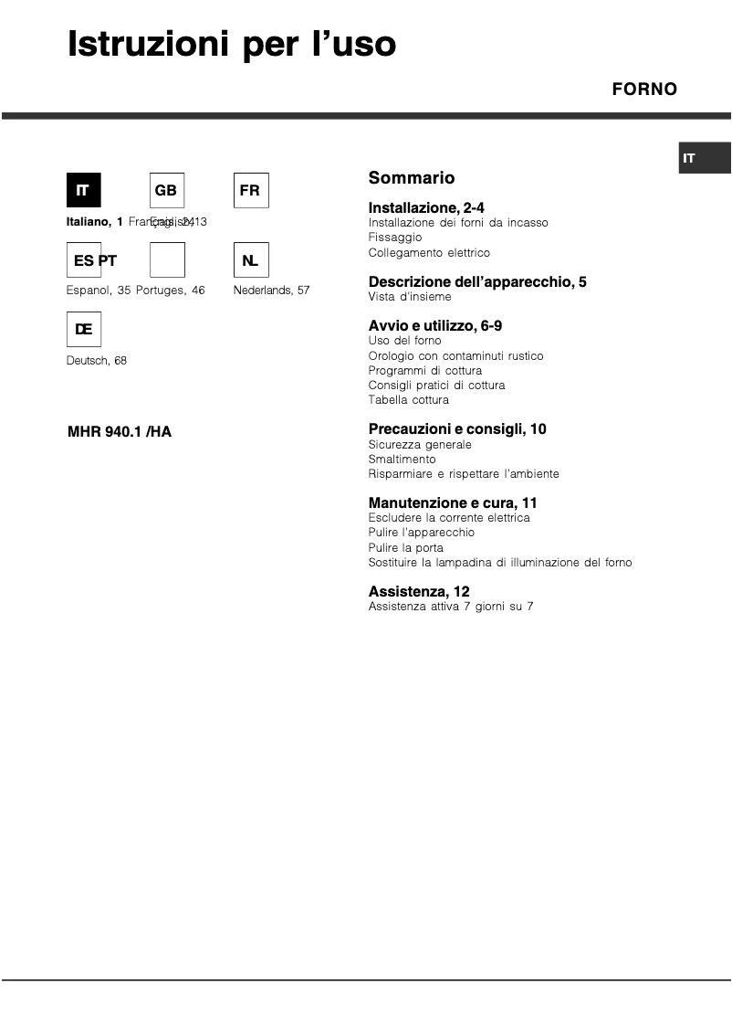 Page 1 de la notice Manuel utilisateur Hotpoint Deco MHR 940.1 (AN)/HA
