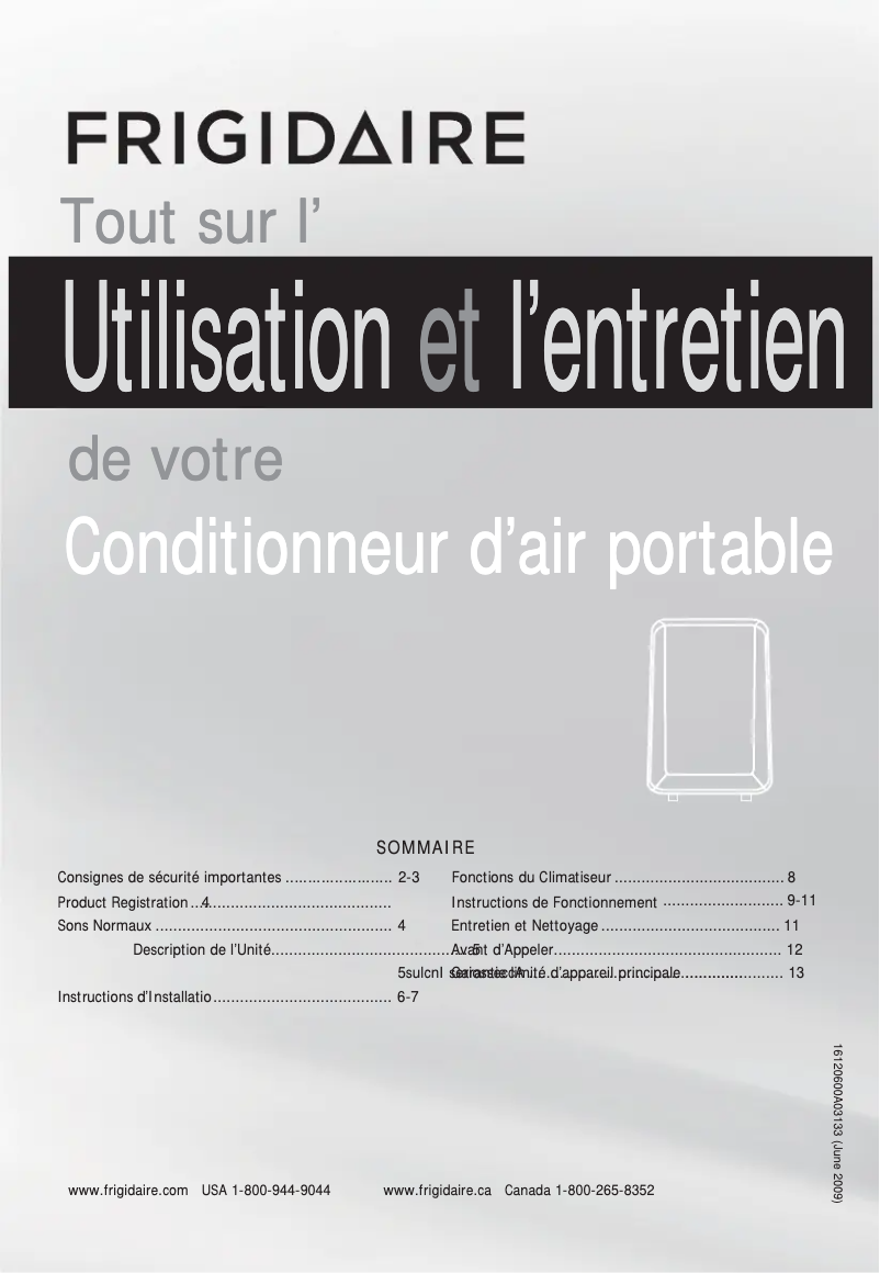 Page 1 de la notice Manuel utilisateur Frigidaire FFPA1422R1