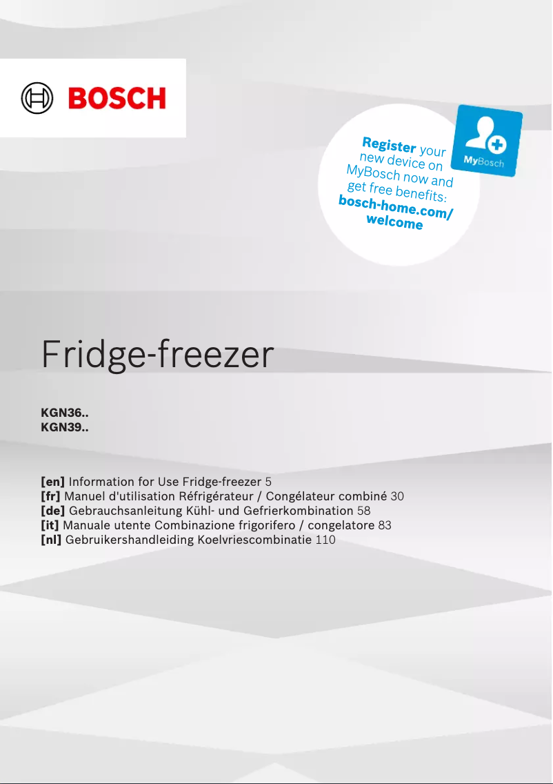 Page n°1 - Manuel utilisateur Bosch KGN392LDC