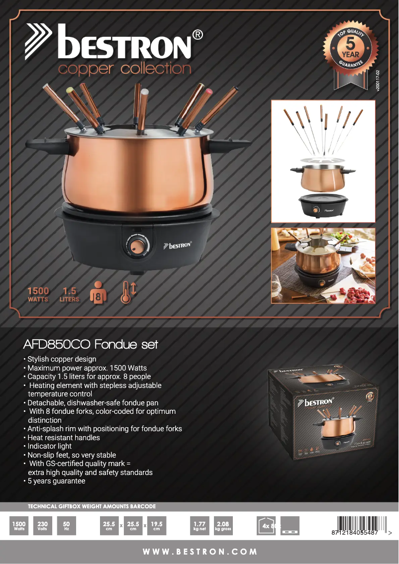 Page 1 de la notice Fiche technique Bestron AFD850CO