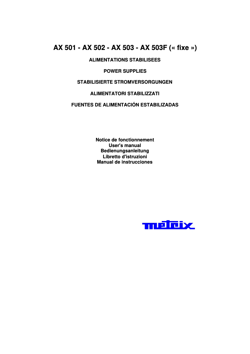 Page n°1 - Manuel utilisateur Metrix AX 501