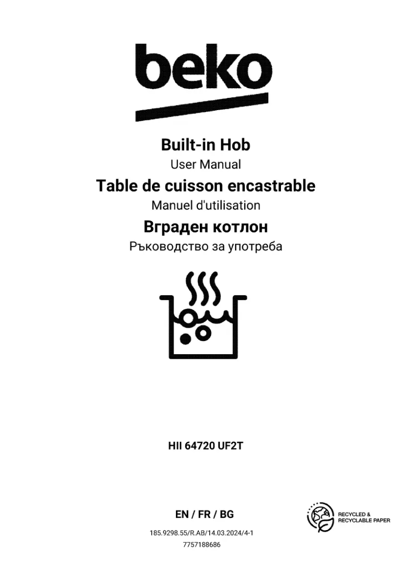 Page 1 de la notice Manuel utilisateur Beko HII 64720 UF2T