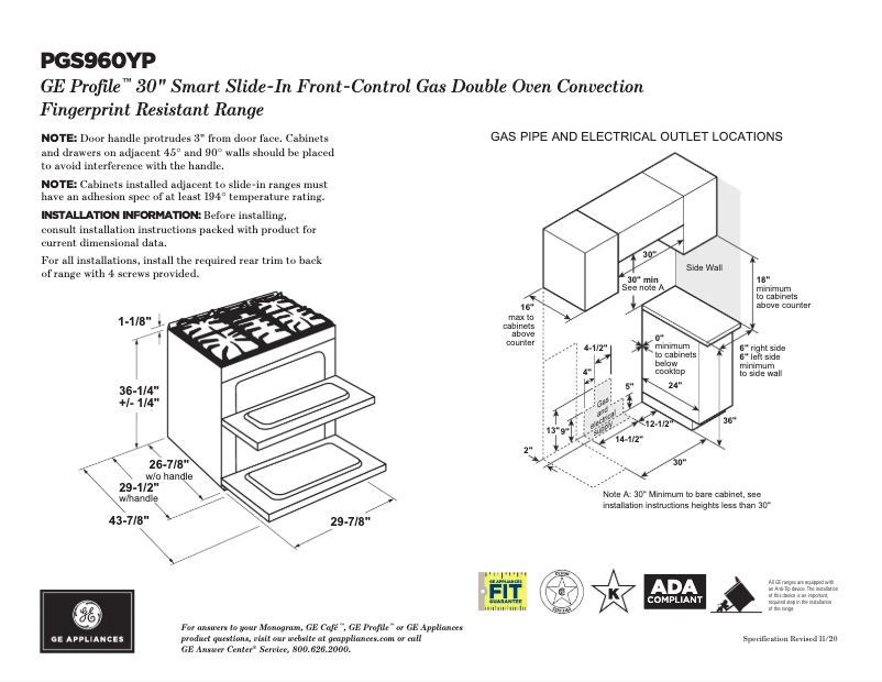 Page 1 de la notice Fiche technique GE Profile PGS960YPFS
