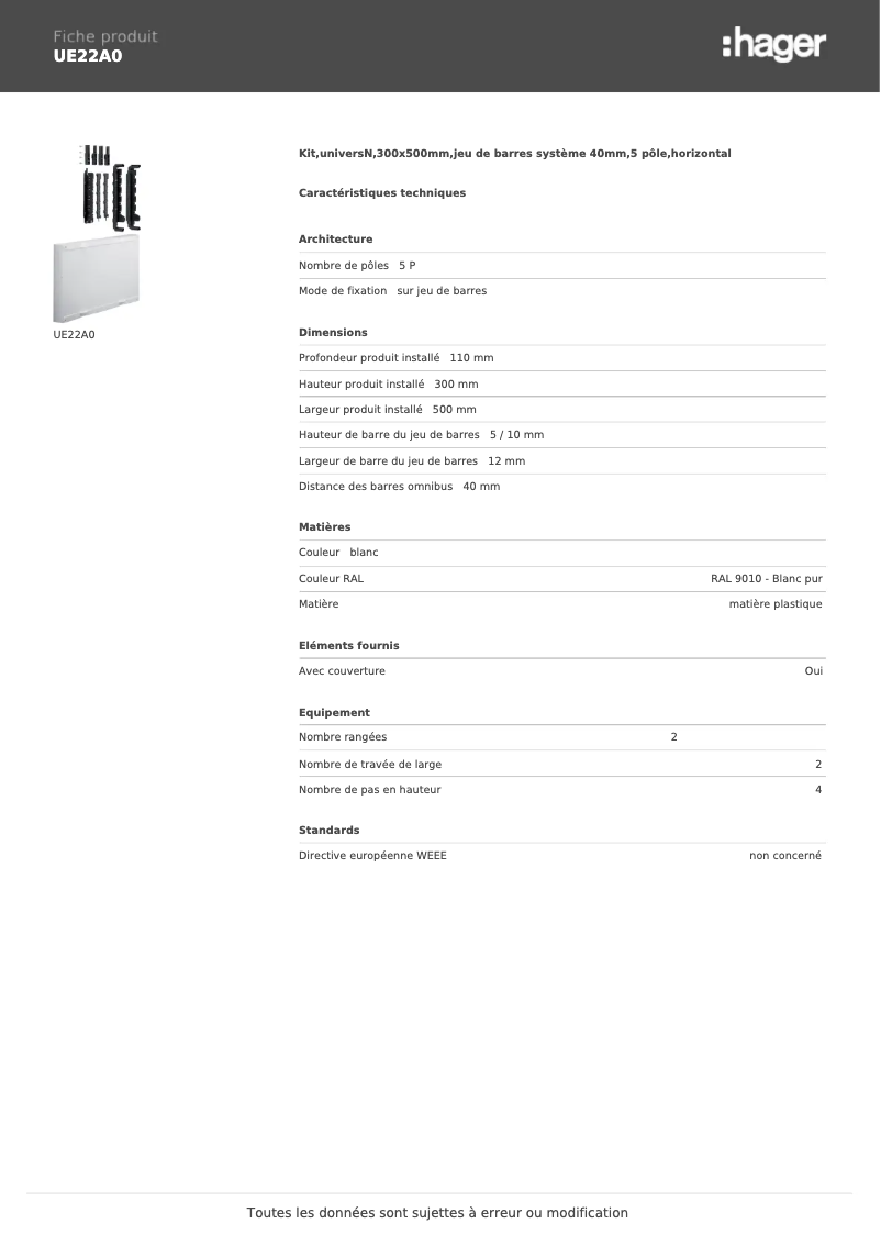Page n°1 - Manuel utilisateur Hager UE22A0