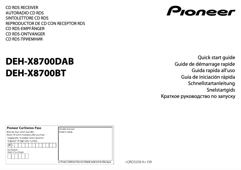 Image de la première page du manuel de l'appareil DEH-X8700BT